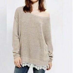 Urban Outfitters Pins & Needles Oversized Tan Off-Shoulder Sweater